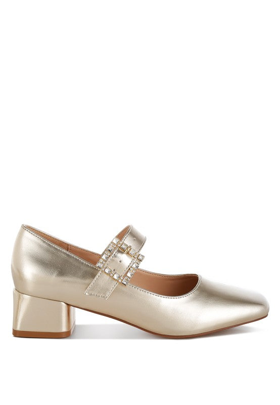 Abeba Diamante Brooch Metallic Mary Jane Pumps - Tigbul's Variety Fashion Shop