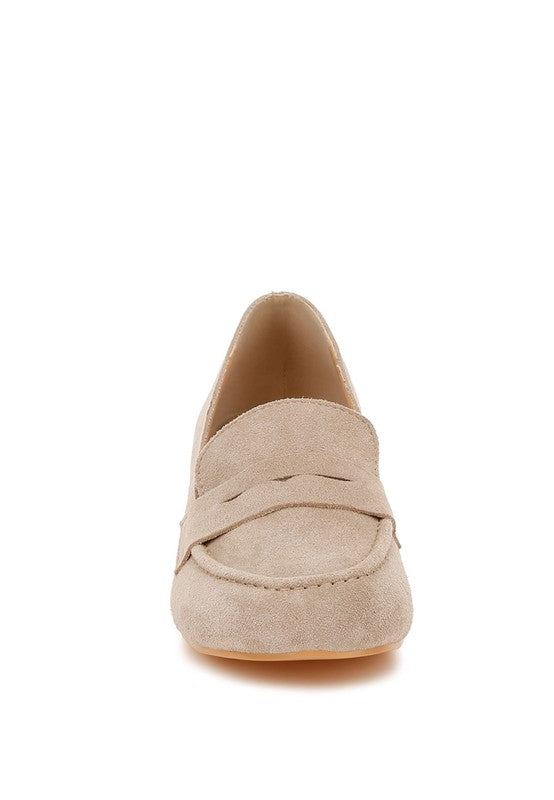 Astra Block Heel Genuine Suede Loafers - Tigbul's Variety Fashion Shop
