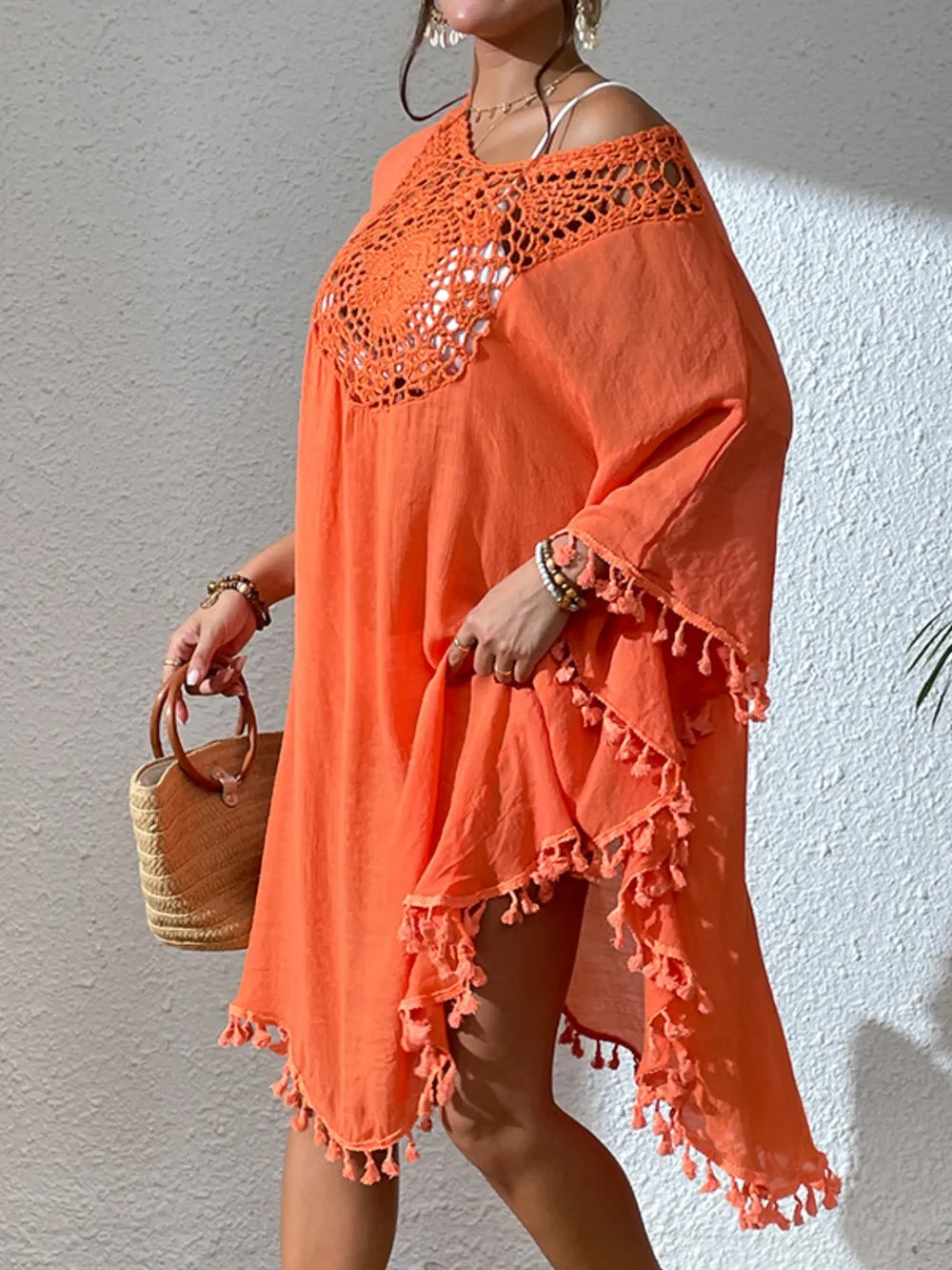 Tassel Cutout Scoop Neck Cover-Up Dress - Tigbul's Variety Fashion Shop