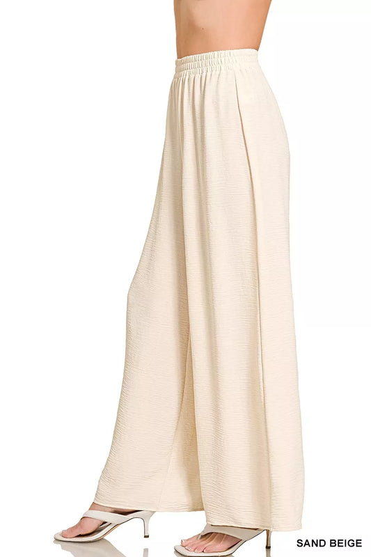 Zenana Woven Airflow Elastic Waistband Pants - Tigbul's Variety Fashion Shop