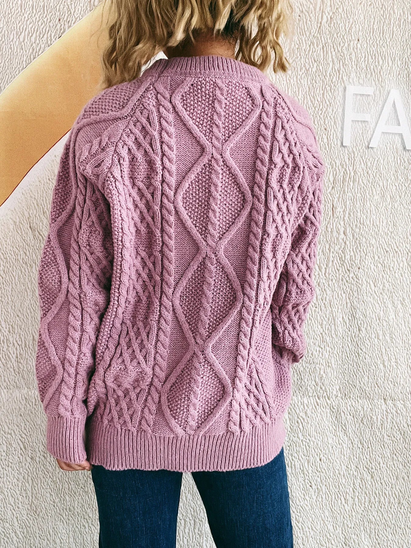 Cable Knit Long Sleeve Sweater - Tigbul's Variety Fashion Shop