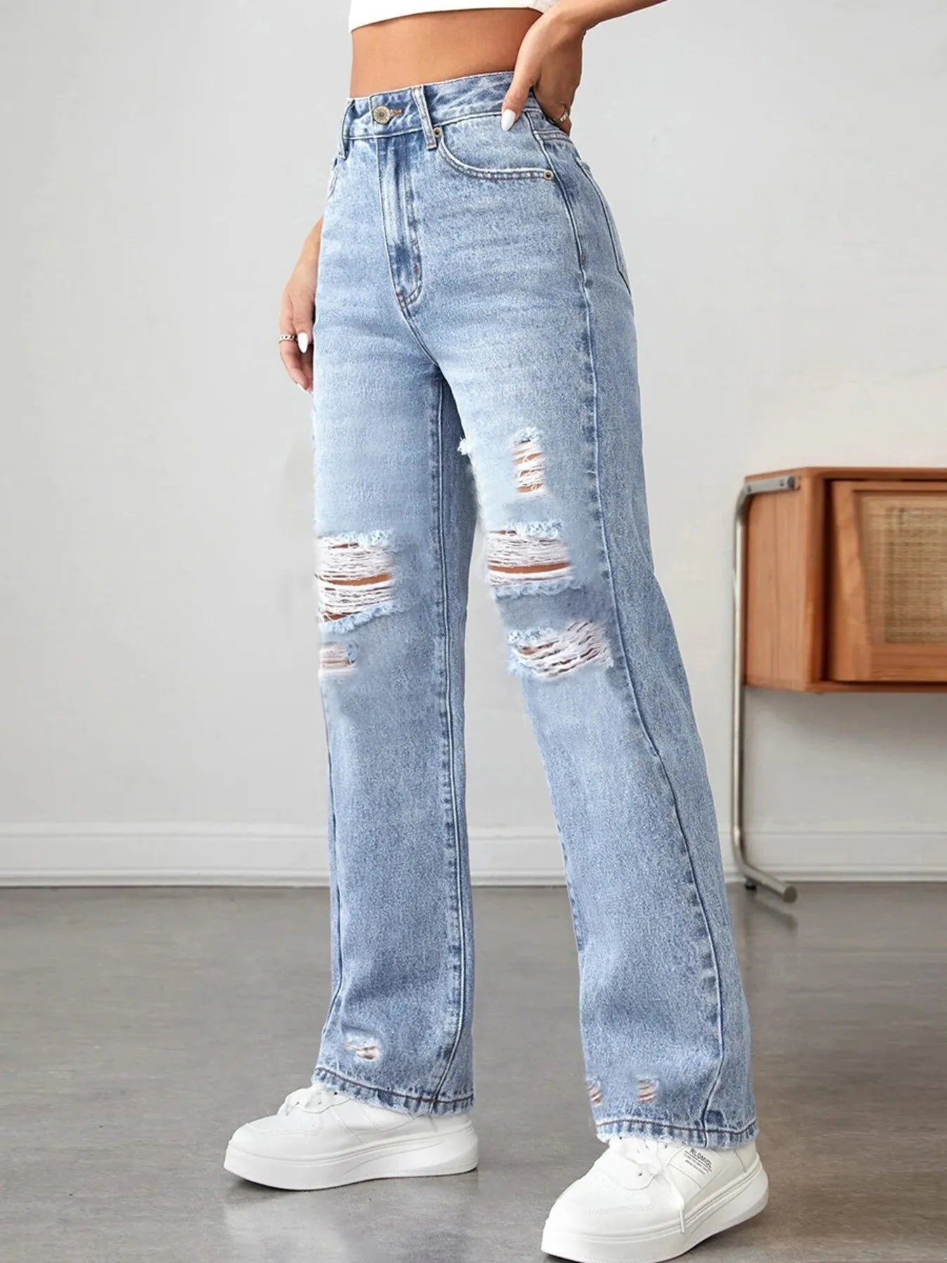 Distressed High Waisted Jeans - Tigbul's Variety Fashion Shop