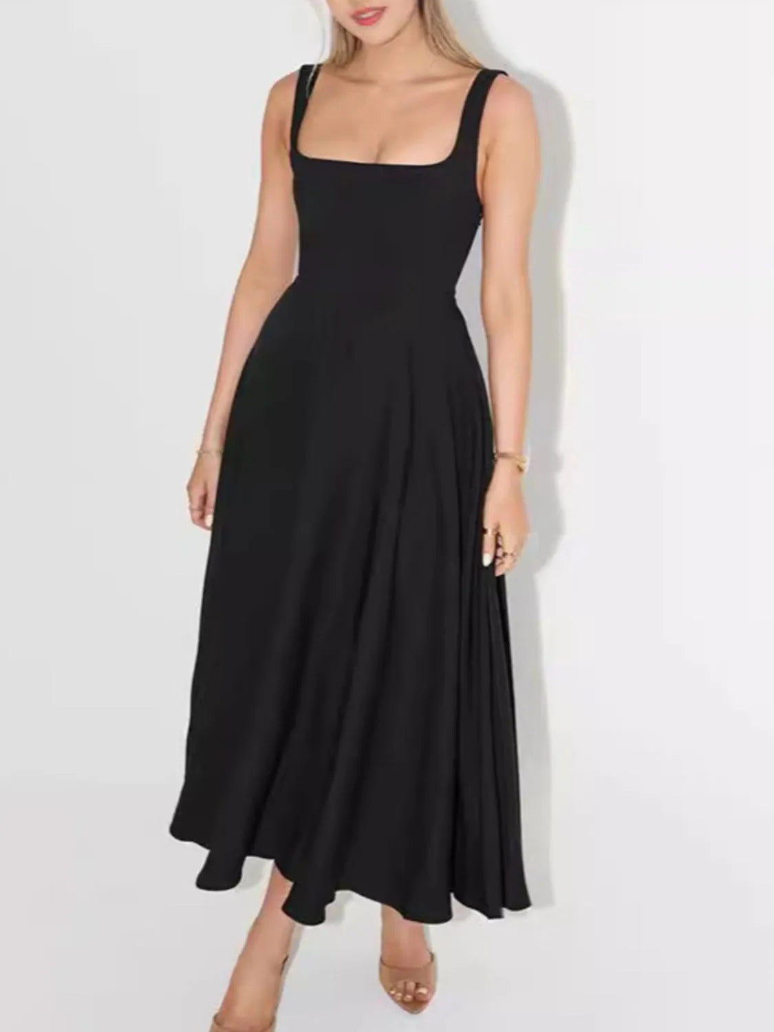 Square Neck Sleeveless Midi Dress - Tigbul's Variety Fashion Shop