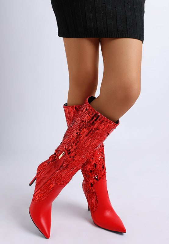 Sitarah Sequin Embellished Stiletto Long Boots - Tigbul's Variety Fashion Shop
