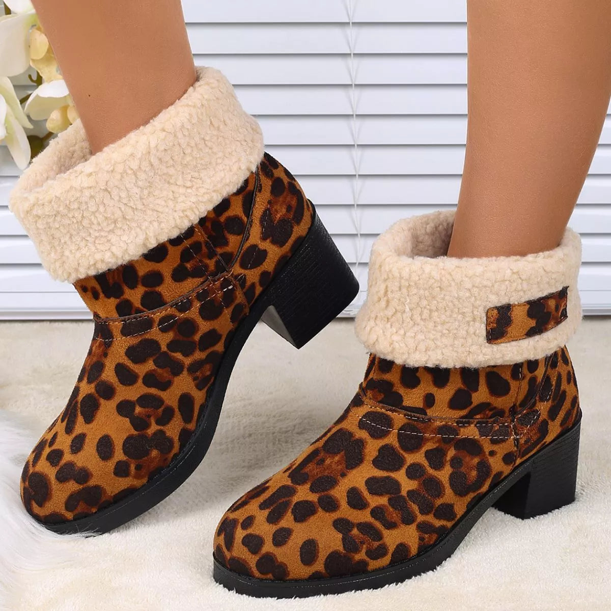 Plush Cuff Block Heel Boots - Tigbul's Variety Fashion Shop