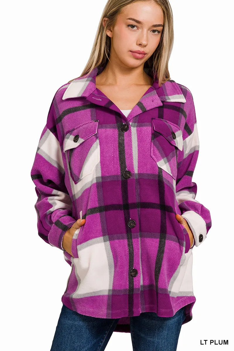 Zenana Oversized Plaid Fleece Shacket - Tigbul's Variety Fashion Shop