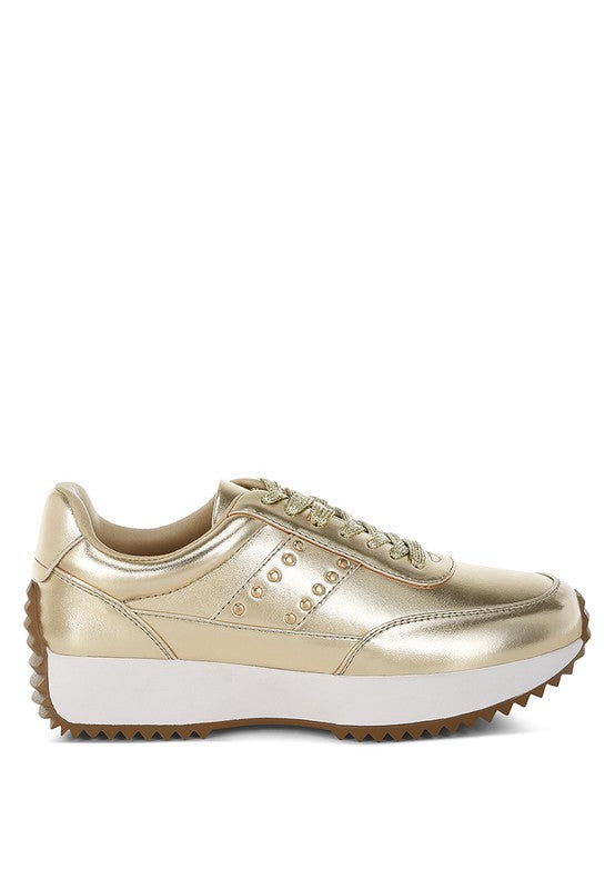 Mujori Metallic Pleather Studded Sneakers - Tigbul's Variety Fashion Shop