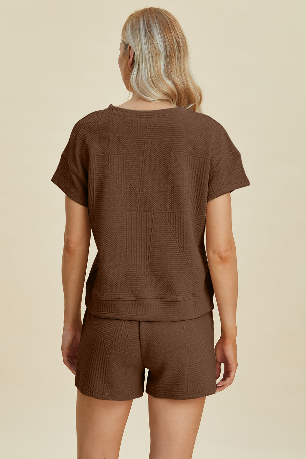Texture Short Sleeve Top and Shorts Set - Tigbul's Variety Fashion Shop