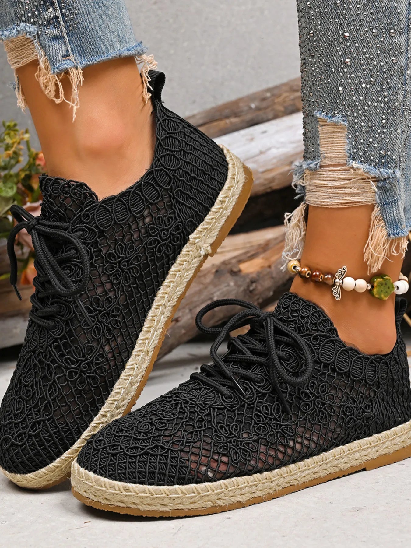 Breathable Woven Lace Up Sneakers - Tigbul's Variety Fashion Shop