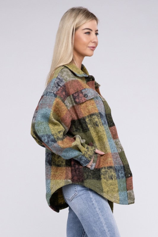 Loose Fit Buttoned Down Check Shirt Jacket - Tigbul's Variety Fashion Shop