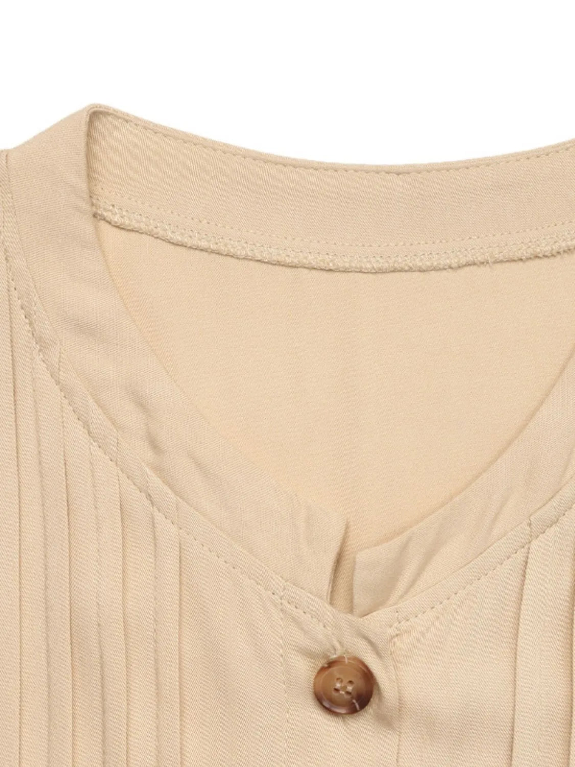 Button Front Flounce Sleeve Tan Dress - Tigbul's Variety Fashion Shop