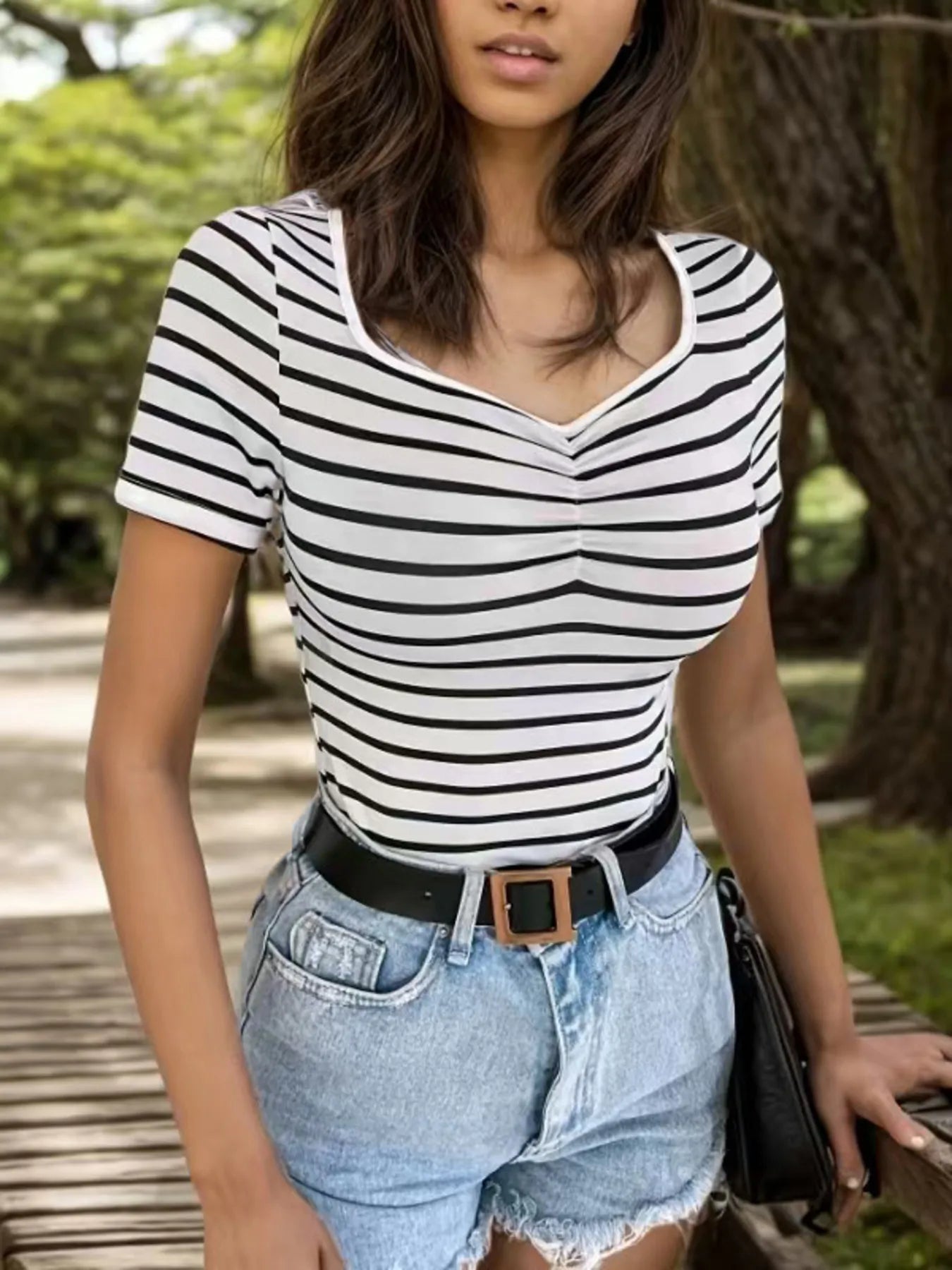 Striped Short Sleeve T-Shirt - Tigbul's Variety Fashion Shop