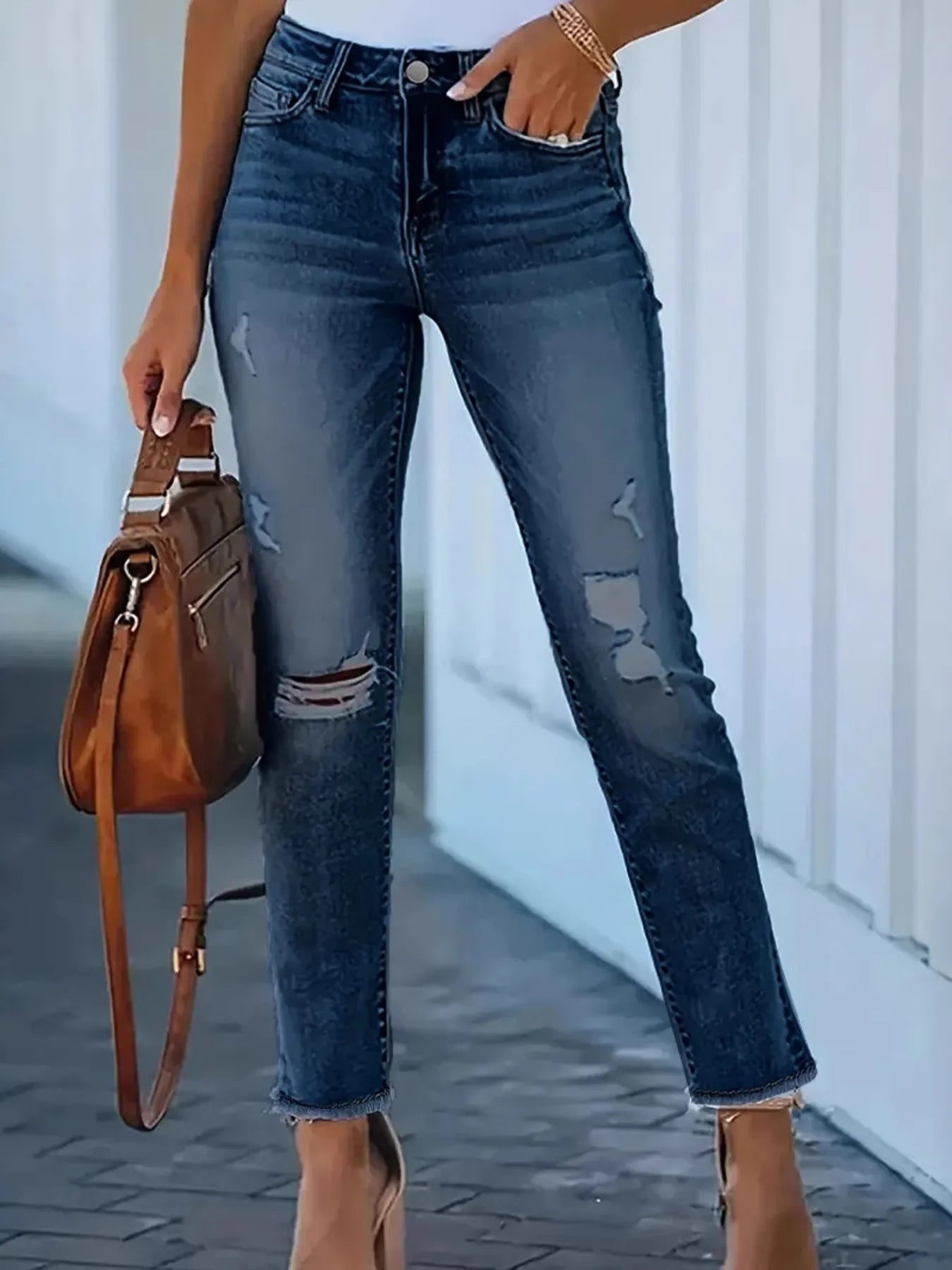 Distressed High-Waisted Skinny Jeans - Tigbul's Variety Fashion Shop