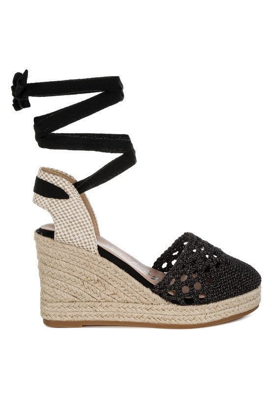 Sea Breeze Woven Lace-Up Espadrille Wedges - Tigbul's Variety Fashion Shop