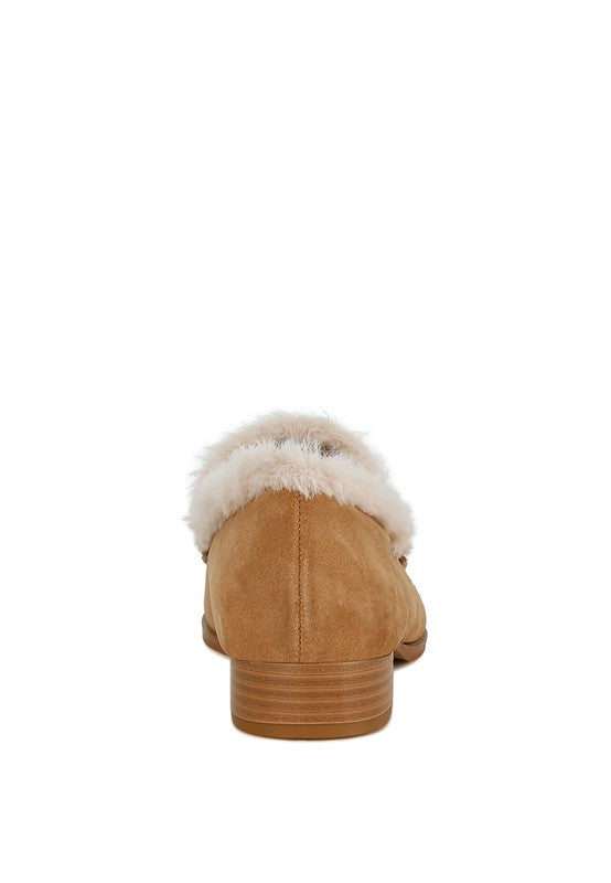 Allie Fur Trim Genuine Suede Loafers - Tigbul's Variety Fashion Shop