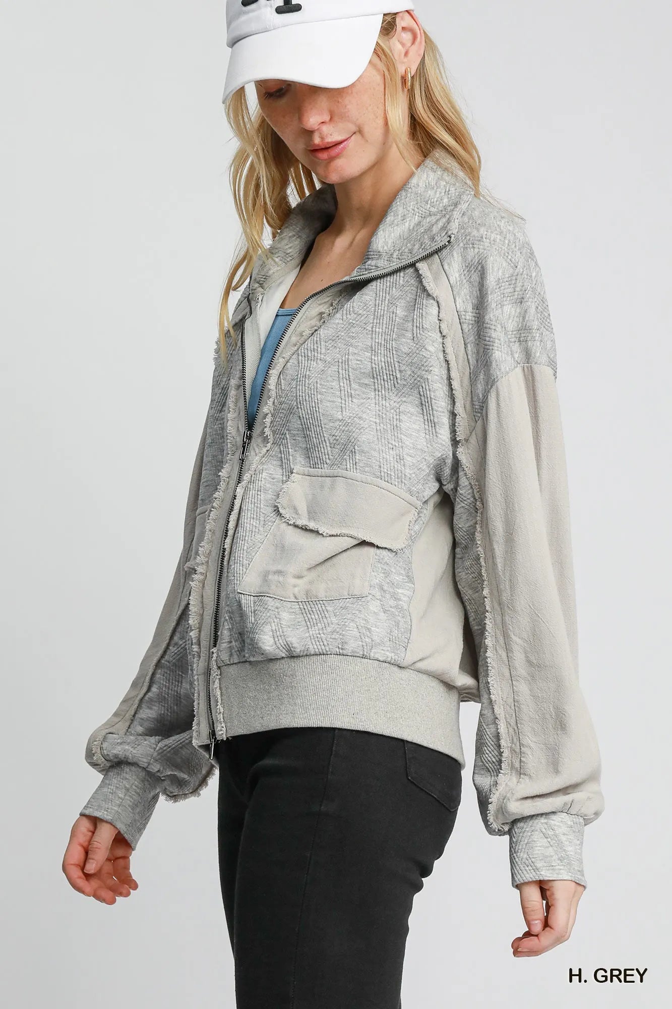Umgee Two-Way Jacquard Zip-Up Jacket - Tigbul's Variety Fashion Shop