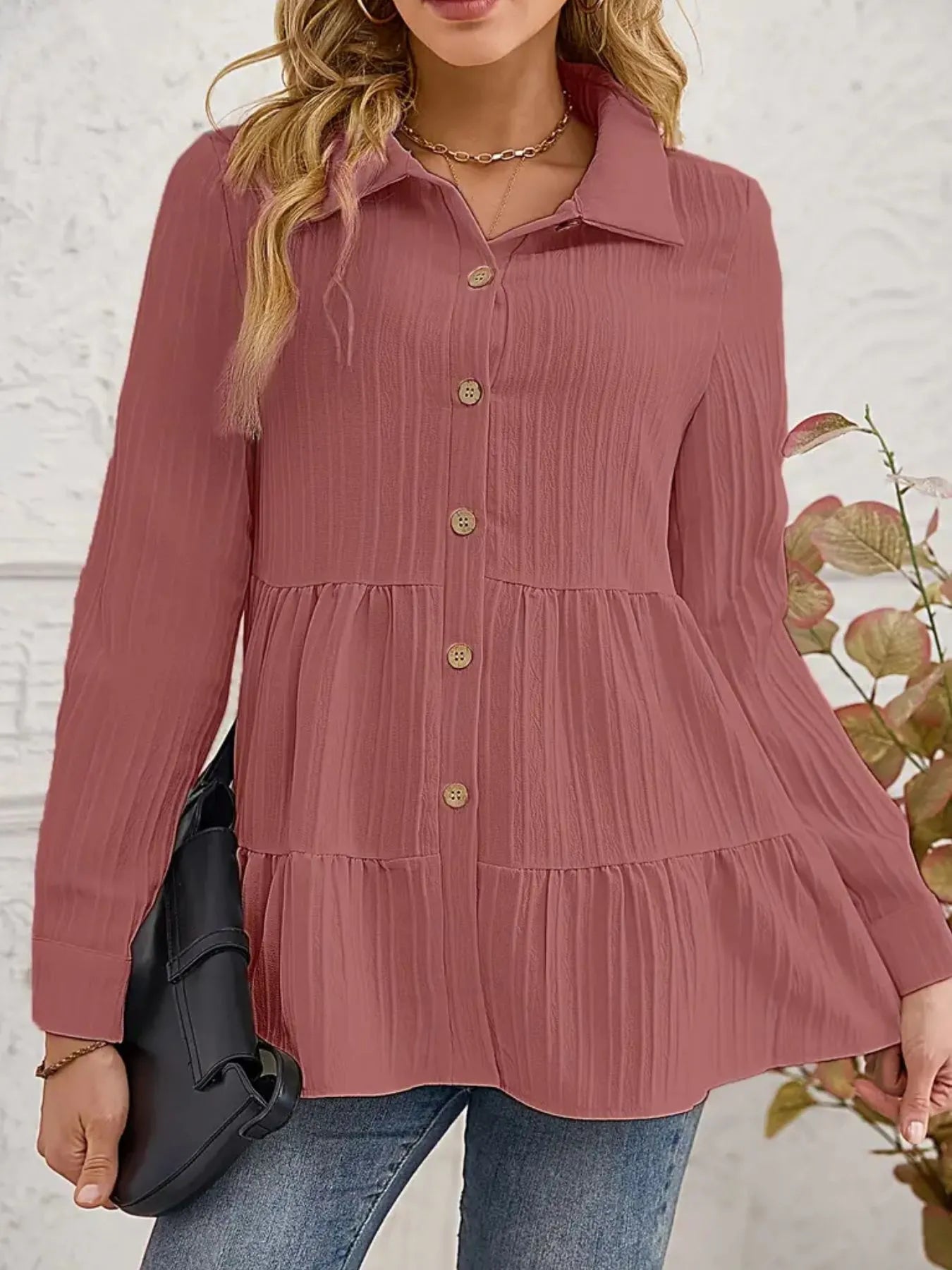 Striped Button-Down Tiered Shirt - Tigbul's Variety Fashion Shop