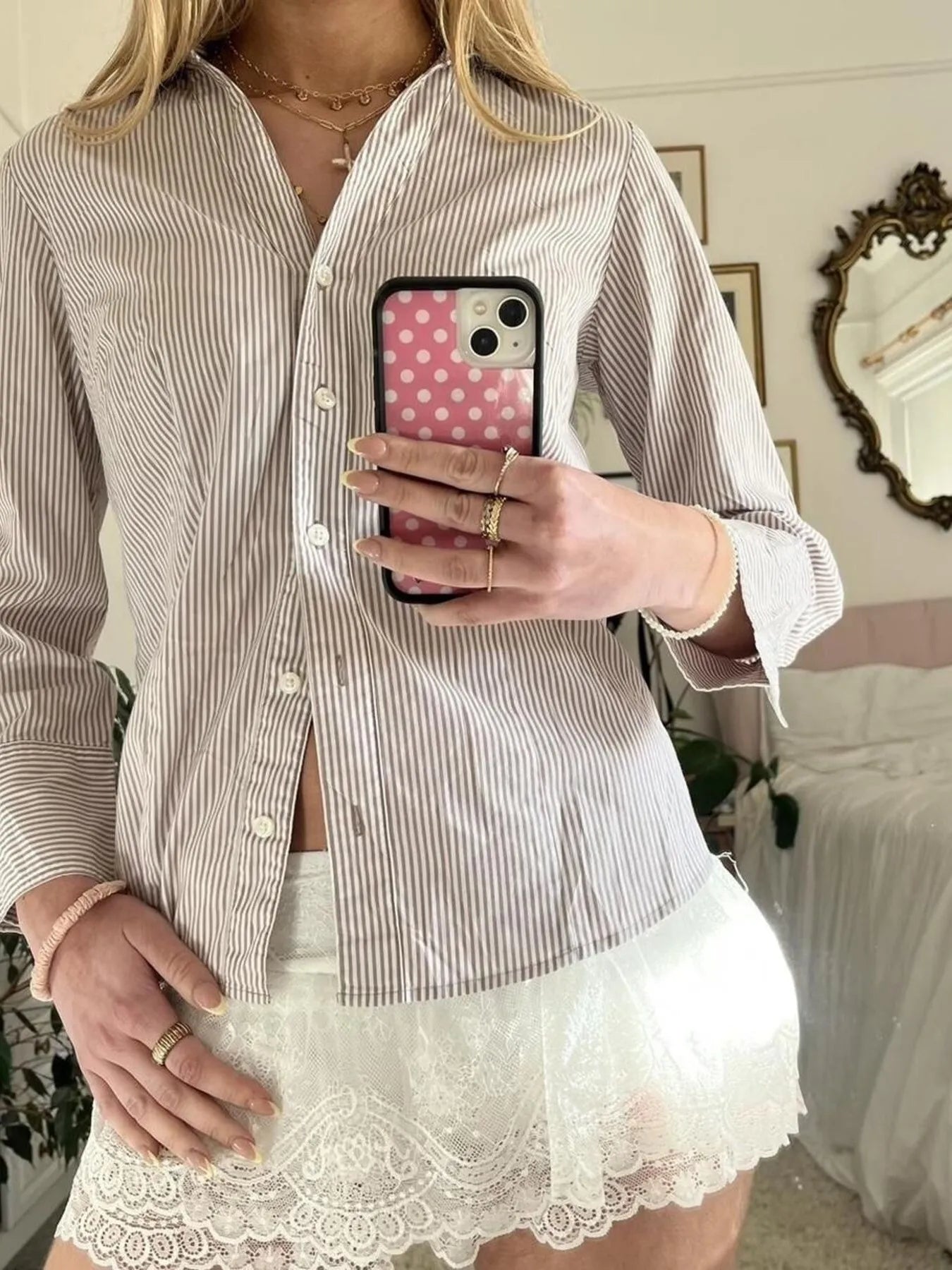 Printed Button-Down Long Sleeve Shirt - Tigbul's Variety Fashion Shop
