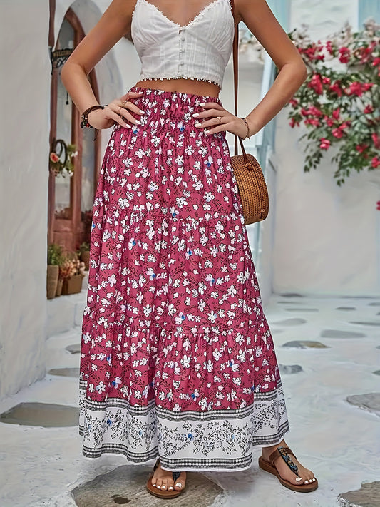 Full Size Tiered Printed Elastic Waist Skirt - Tigbuls Variety Fashion