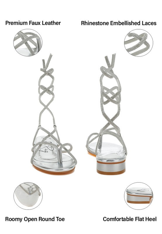 Babbity Rhinestone Embellished Lace-Up Sandals - Tigbul's Variety Fashion Shop