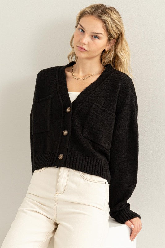 Button Front Cropped Cardigan Sweater - Tigbul's Variety Fashion Shop