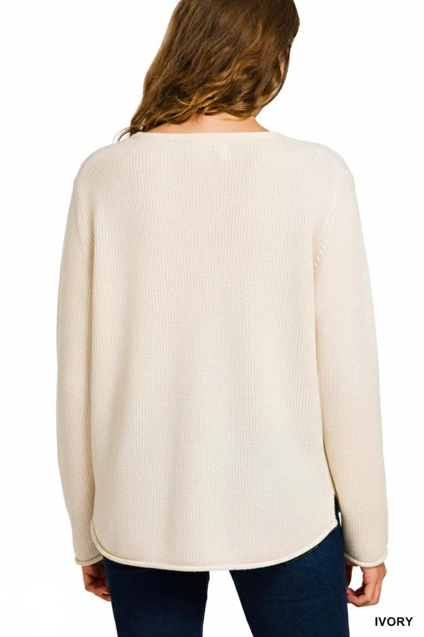 Zenana Beach V Neck Sweater - Tigbul's Variety Fashion Shop