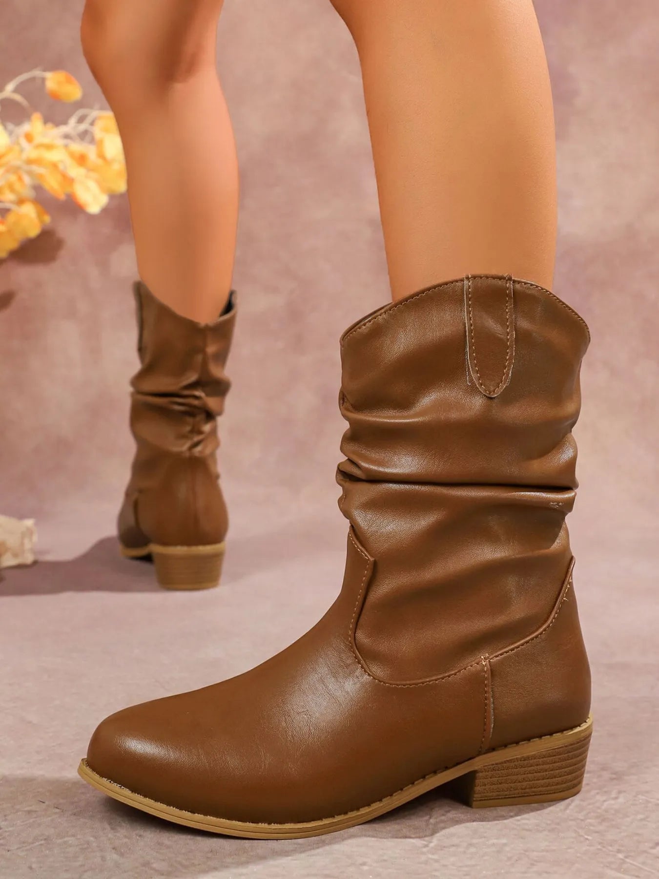 Mid-Calf Western Boots with Block Heels - Tigbul's Variety Fashion Shop