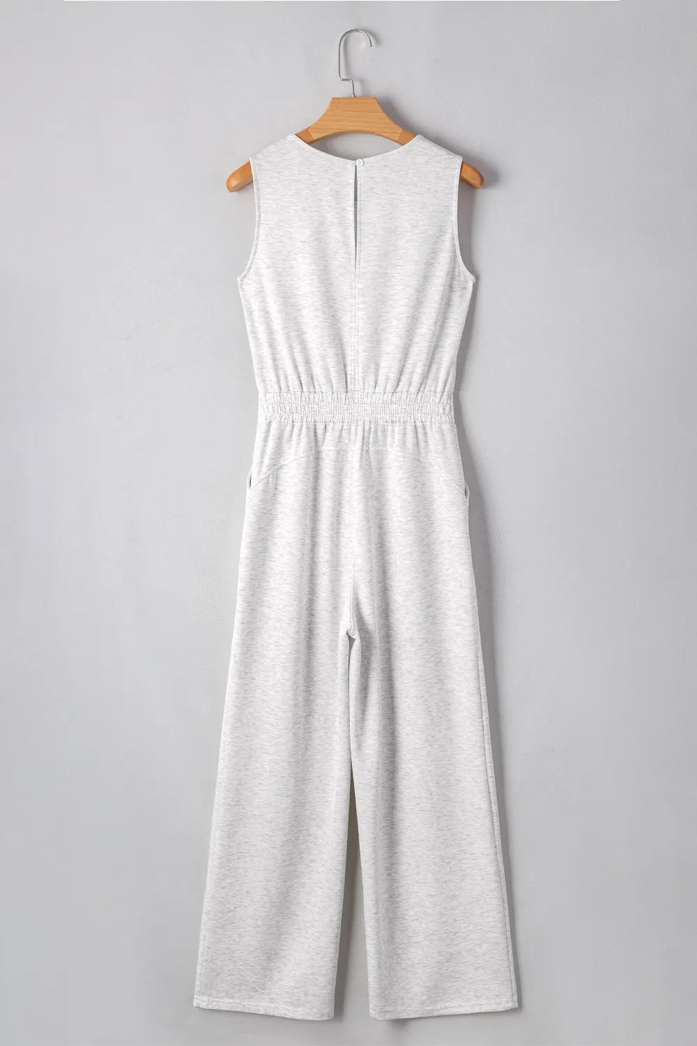 Solid Color Crew Neck Drawstring High Waist Sleeveless Jumpsuit - Tigbul's Variety Fashion Shop