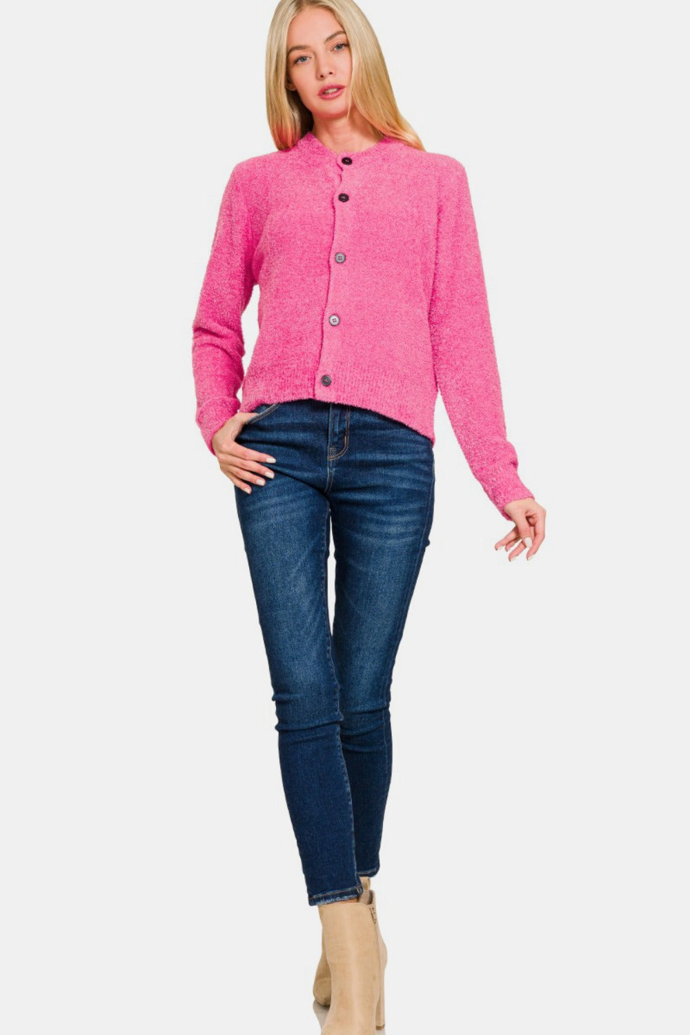 Zenana Button Down Long Sleeve Sweater Cardigan - Tigbul's Variety Fashion Shop