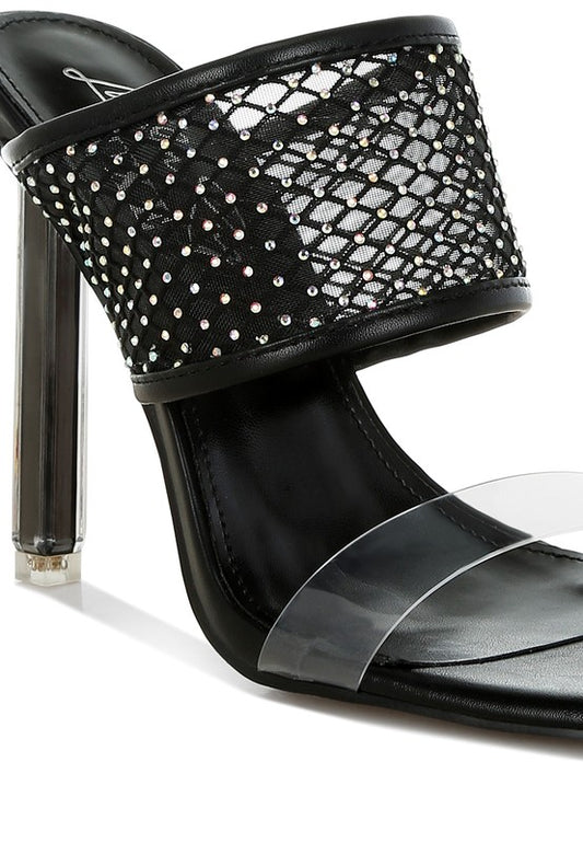 Salween Clear Embellished Square Toe Heels - Tigbul's Variety Fashion Shop