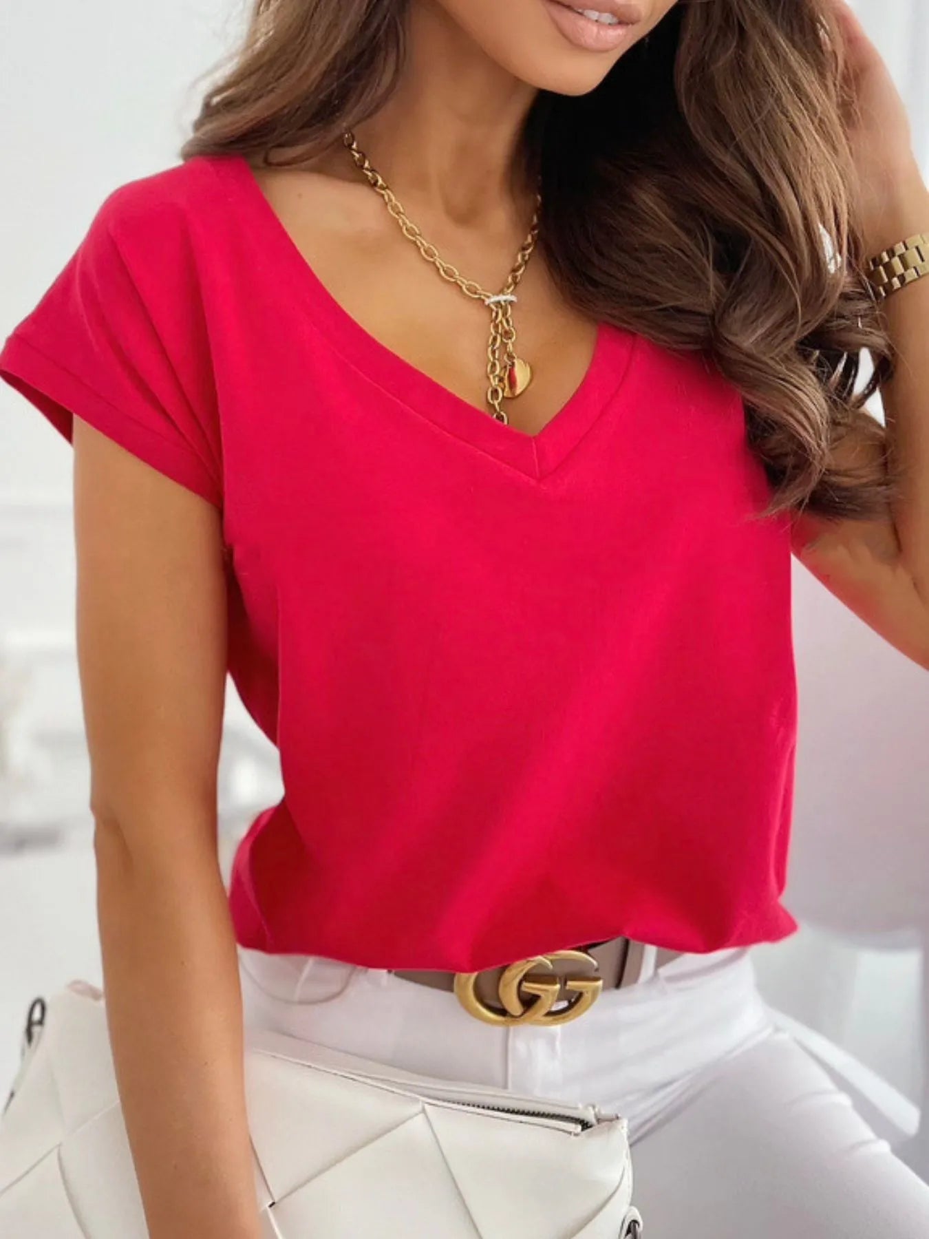 V-Neck Short Sleeve T-Shirt - Tigbul's Variety Fashion Shop