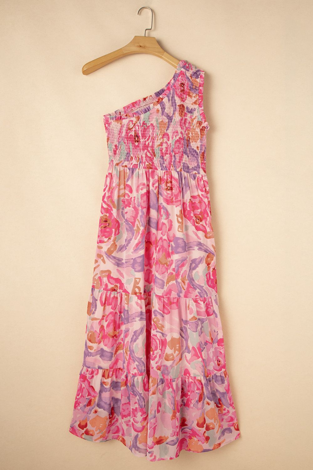 Floral Print Shirred One Shoulder Maxi Dress - Tigbul's Variety Fashion Shop