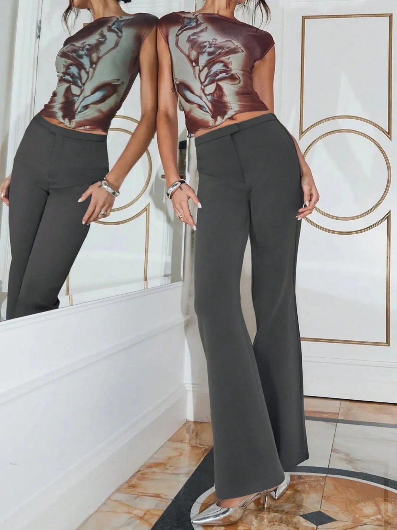High Waist Flare Leg Trousers - Tigbul's Variety Fashion Shop