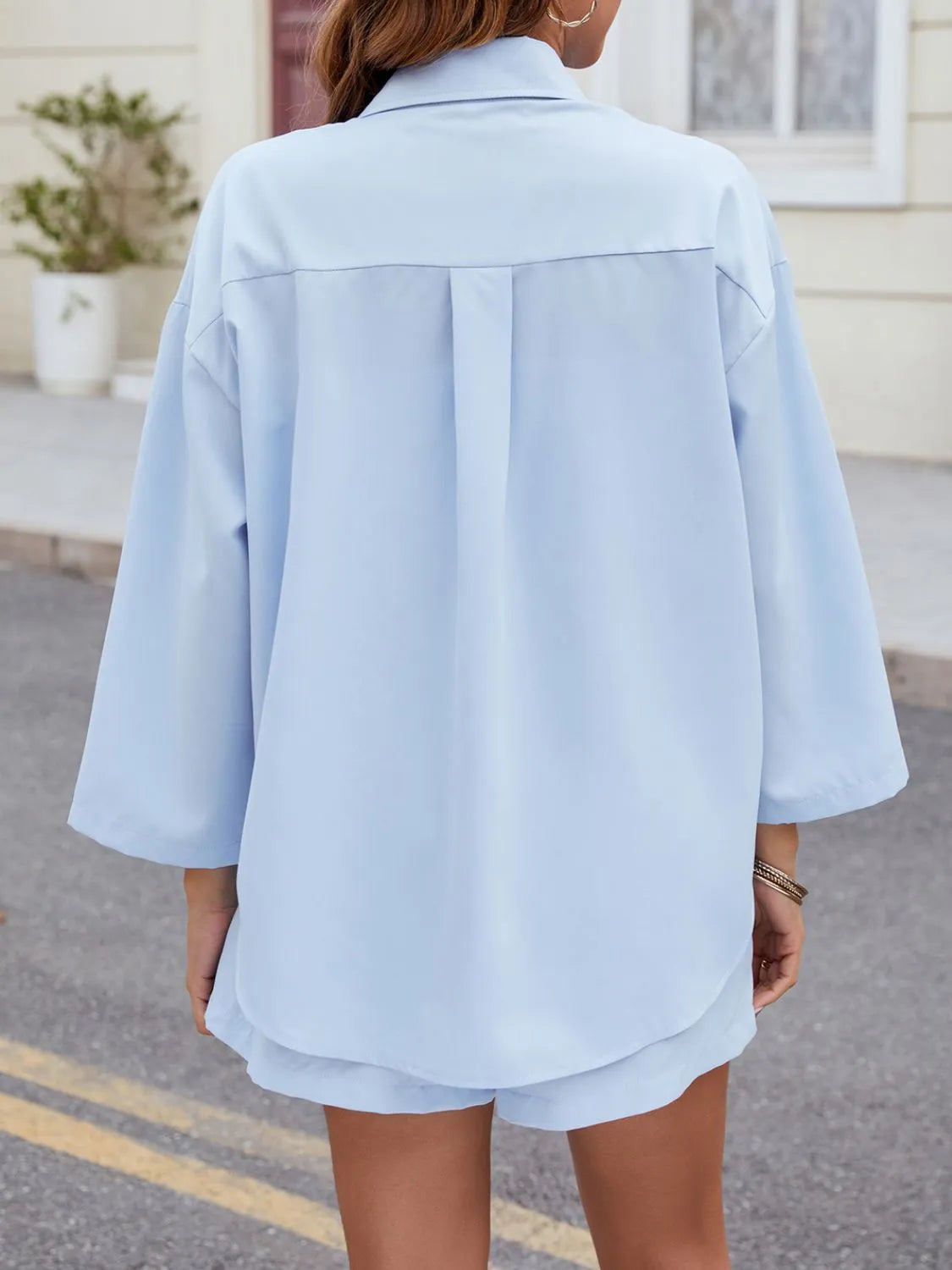 Button Up Long Sleeve Top and Shorts Set - Tigbul's Variety Fashion Shop