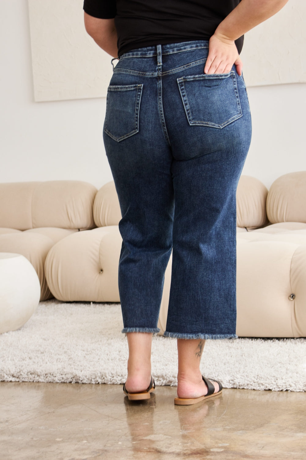 RFM Full Size Tummy Control High Waist Raw Hem Jeans - Tigbul's Variety Fashion Shop