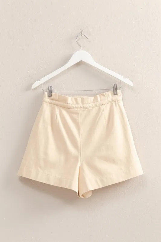 Beige High-Waisted Washed Twill Paperbag Shorts - Tigbul's Variety Fashion Shop