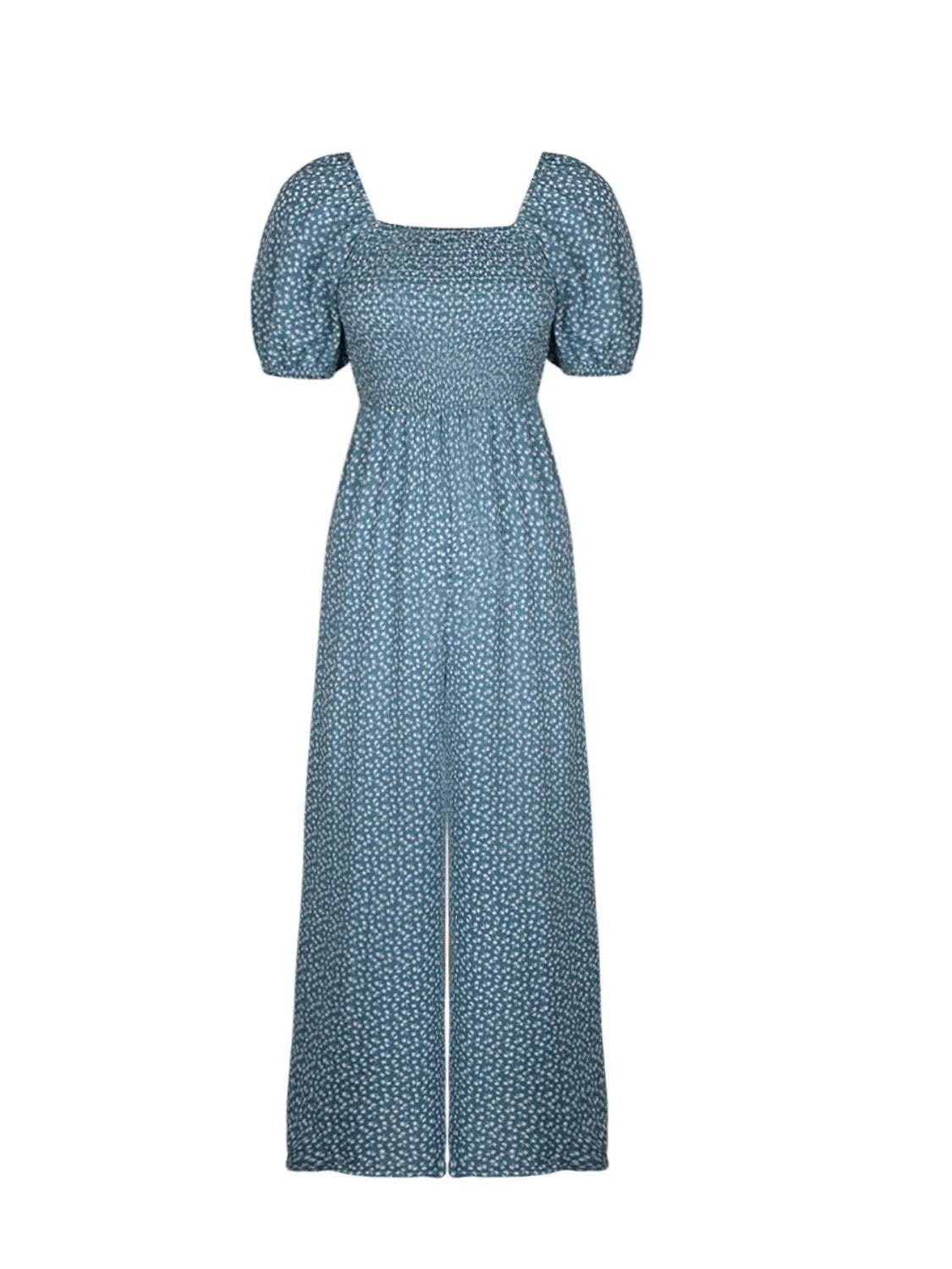 Printed Square Neck Puff Sleeve Jumpsuit - Tigbul's Variety Fashion Shop