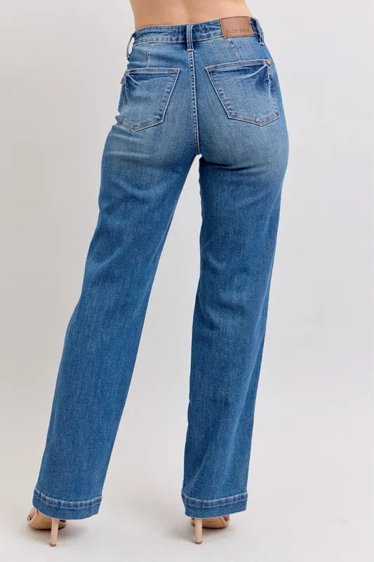 Judy Blue Full Size High Waist Contrast Thread Straight Plus Size - Tigbul's Variety Fashion Shop