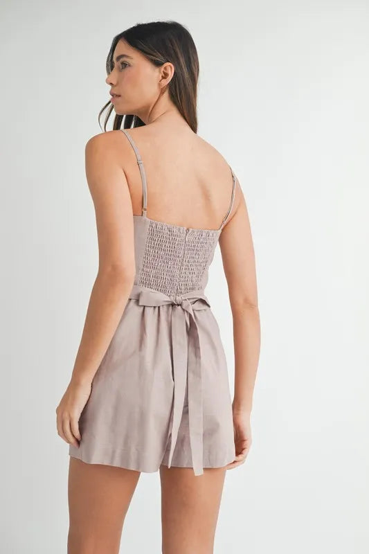 Adjustable Shoulder Strap Linen Romper - Tigbul's Variety Fashion Shop