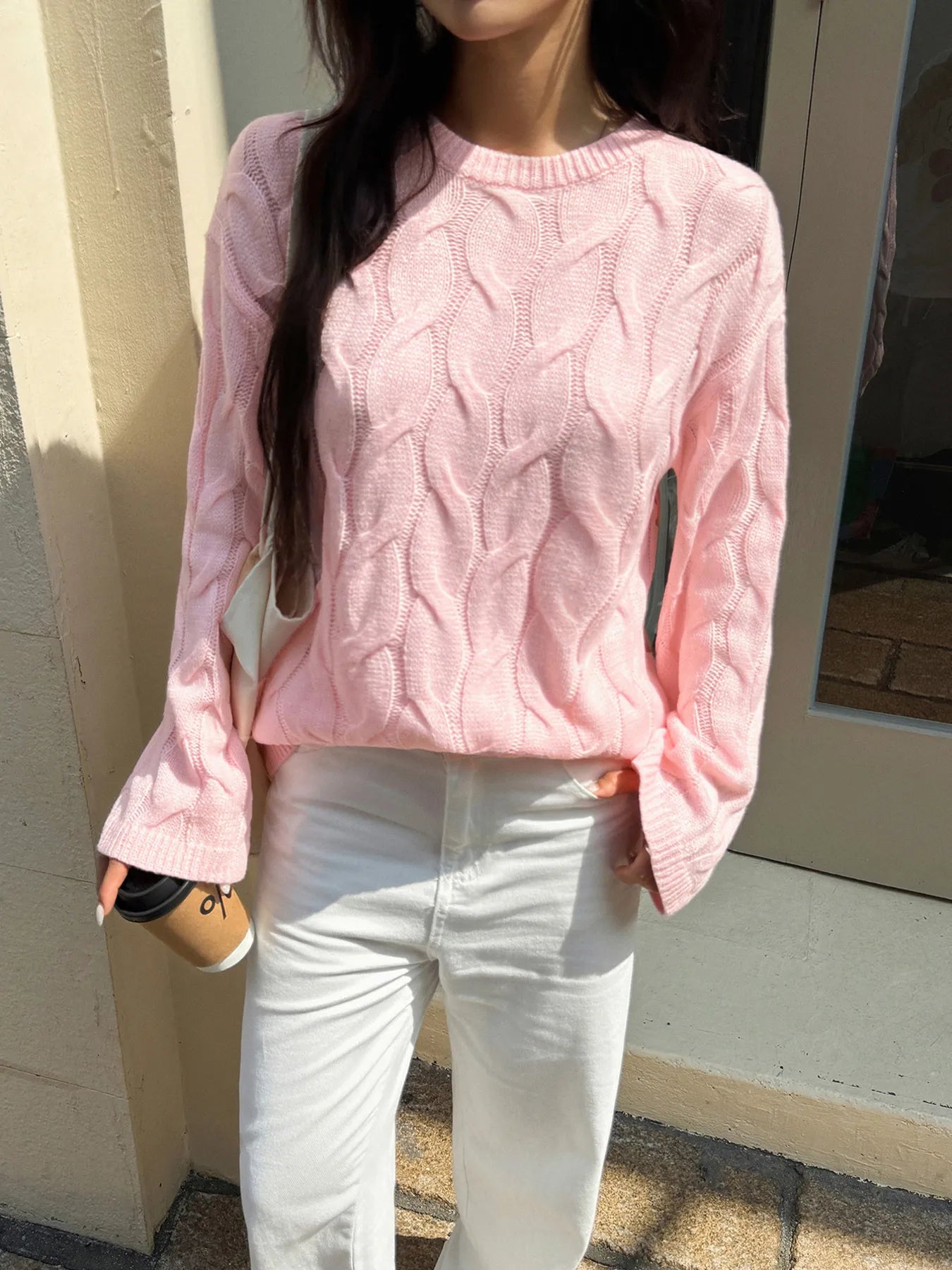 Cable Knit Long Sleeve Sweater - Tigbul's Variety Fashion Shop