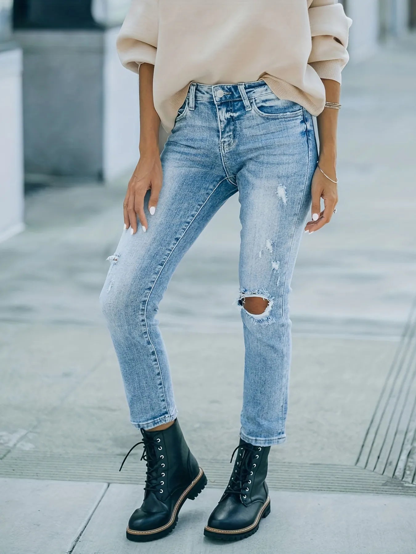 Distressed High Waist Jeans - Tigbul's Variety Fashion Shop