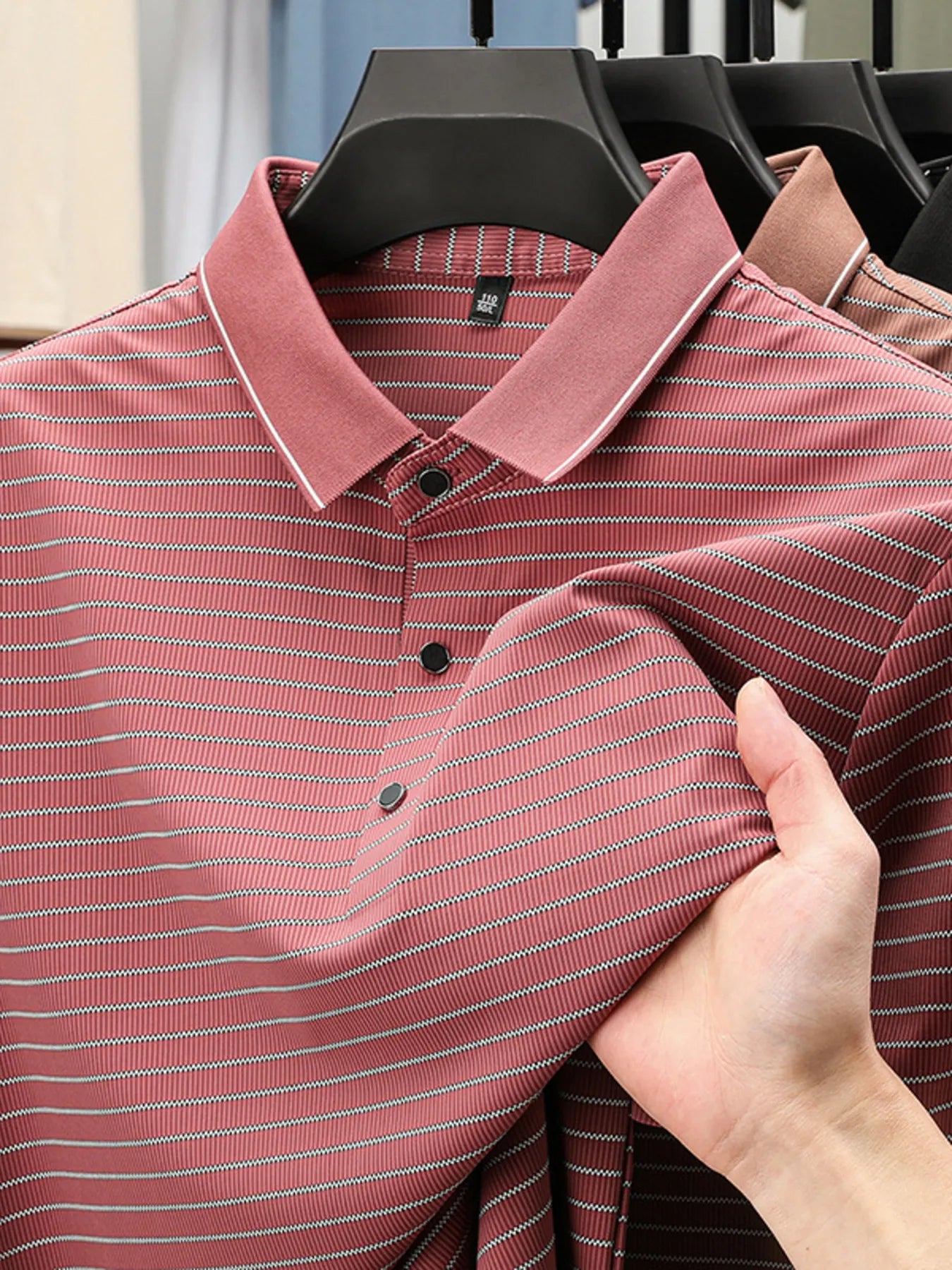 Men's Full Size Striped Button Detail Short Sleeve Polo Plus Size - Tigbul's Variety Fashion Shop
