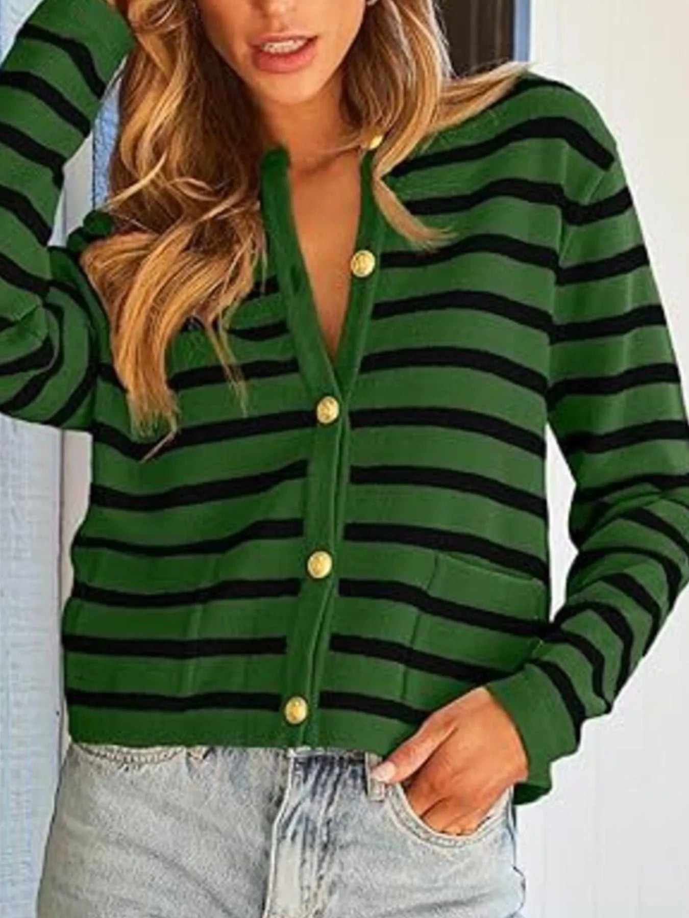 Striped Button-Up Cardigan - Tigbul's Variety Fashion Shop