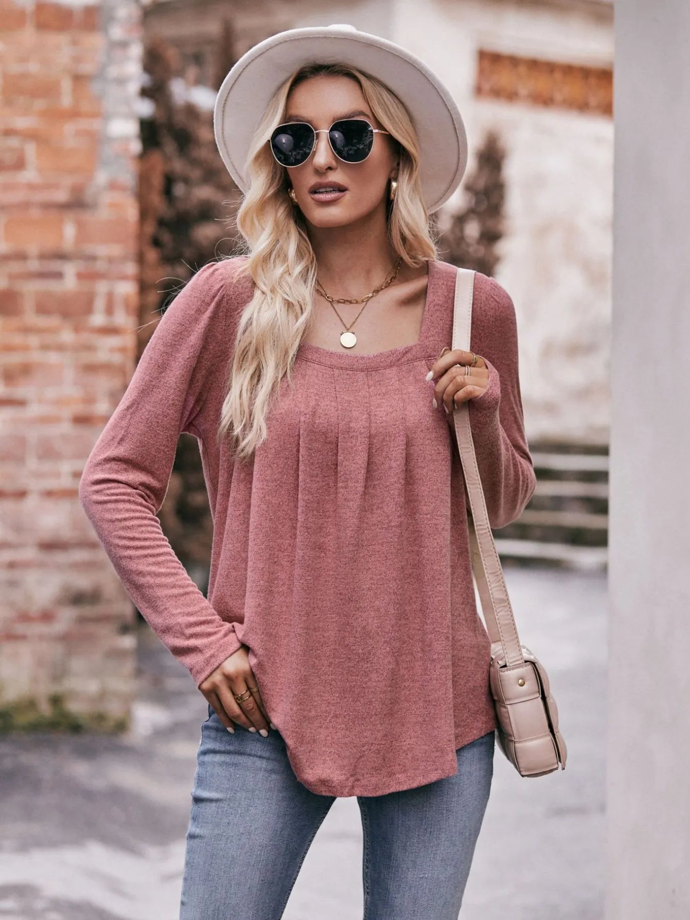 Square Neck Long Sleeve T-Shirt - Tigbul's Variety Fashion Shop
