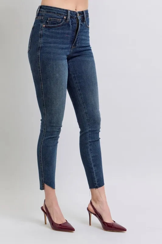 Judy Blue Full Size High Waist Tummy Control Step Hem Skinny Jeans Plus Size - Tigbul's Variety Fashion Shop