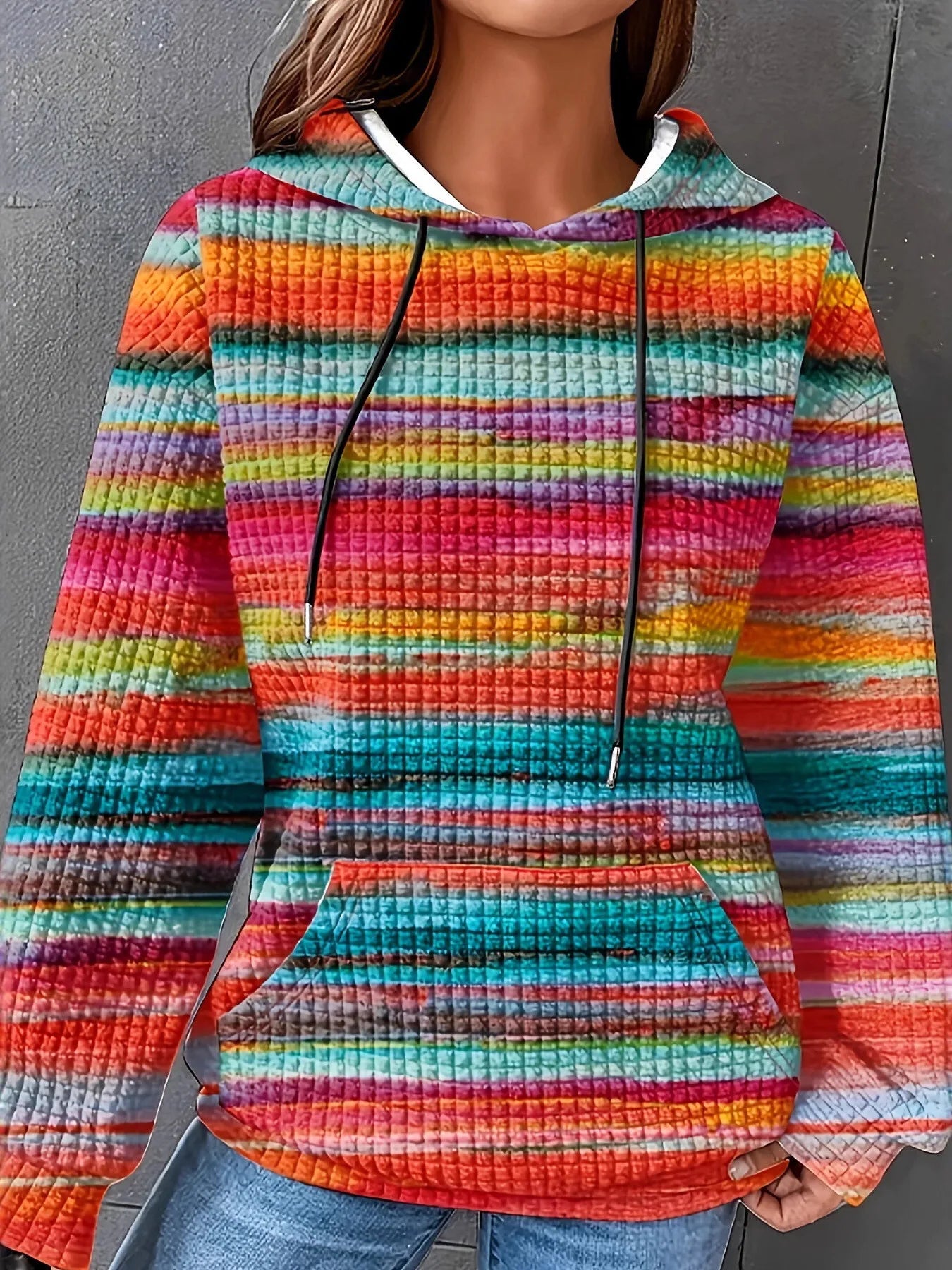 Drawstring Striped Kangaroo Pocket Hoodie - Tigbul's Variety Fashion Shop