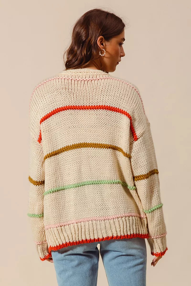 SO ME Loose Fit Multi Stripe Open Front Cardigan - Tigbul's Variety Fashion Shop