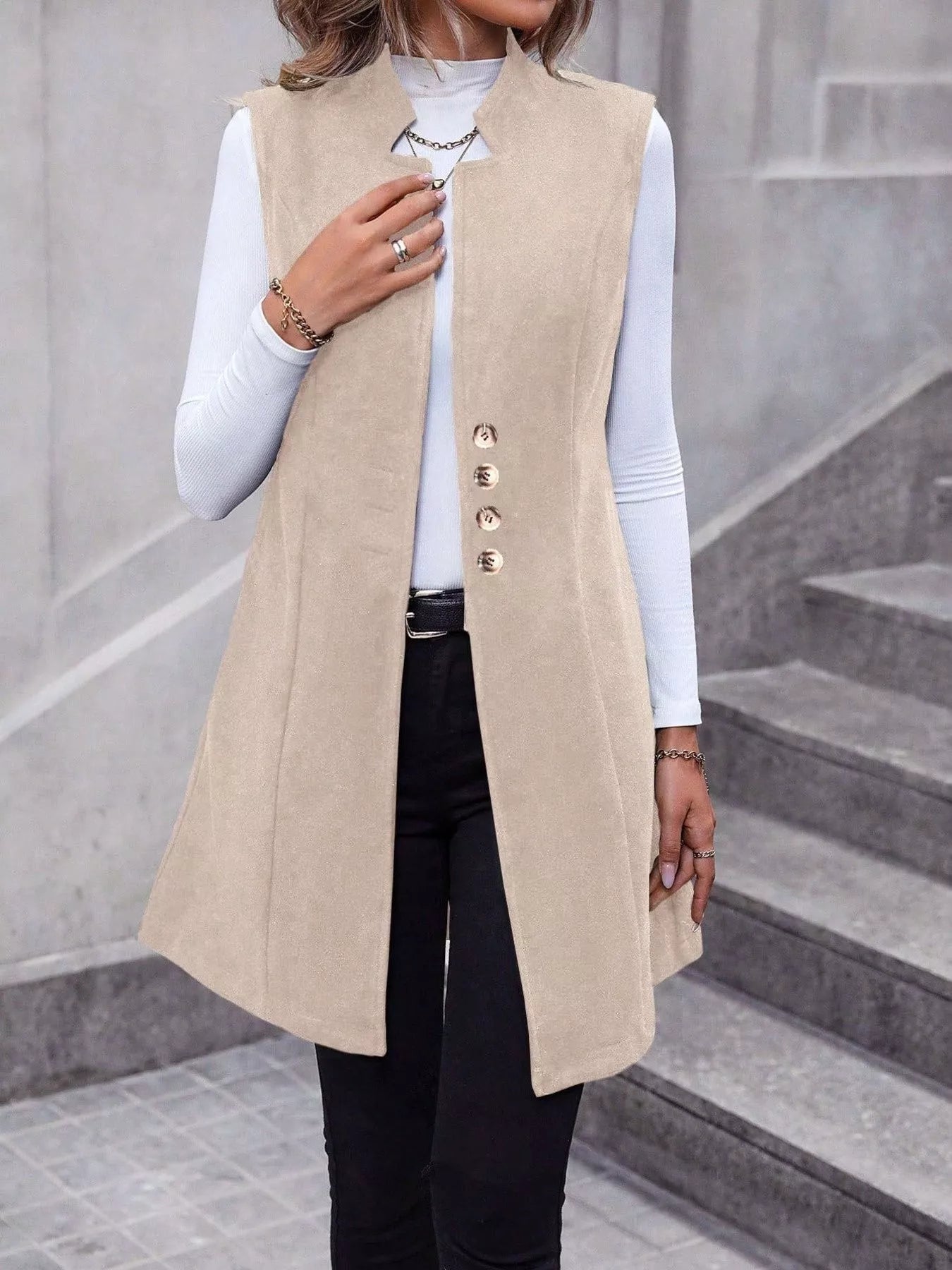 Button Up Sleeveless Longline Vest Coat - Tigbul's Variety Fashion Shop