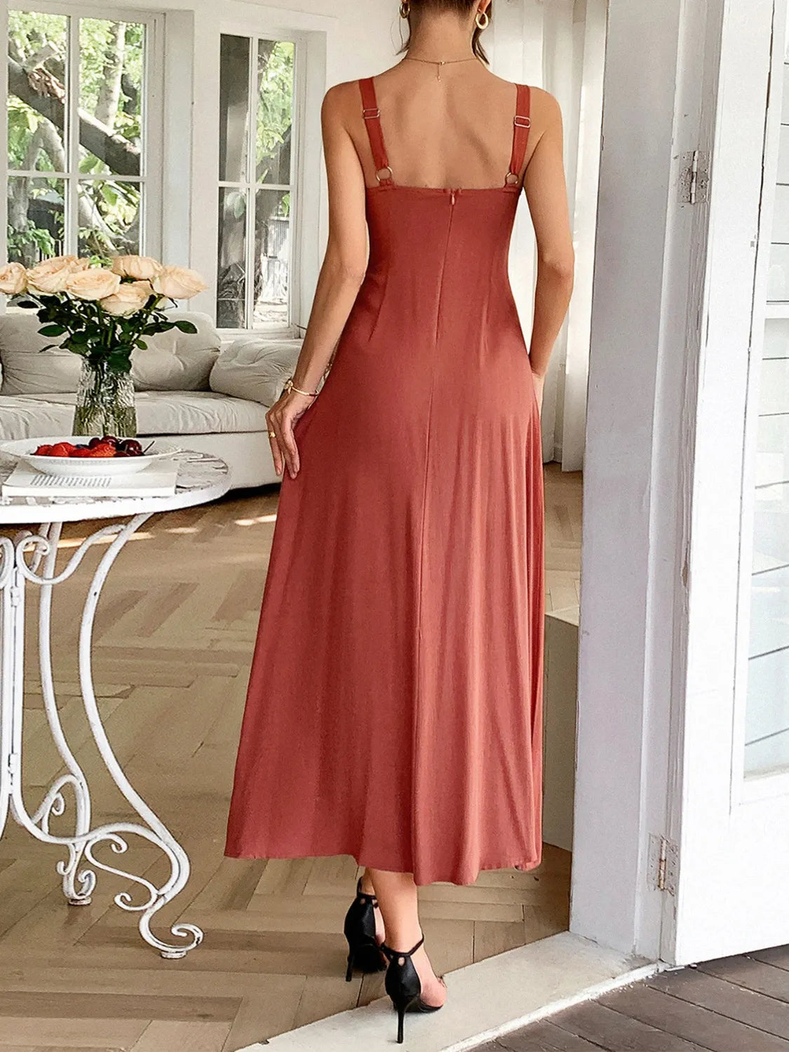 Contrast Wide Strap Midi Cami Dress - Tigbul's Variety Fashion Shop