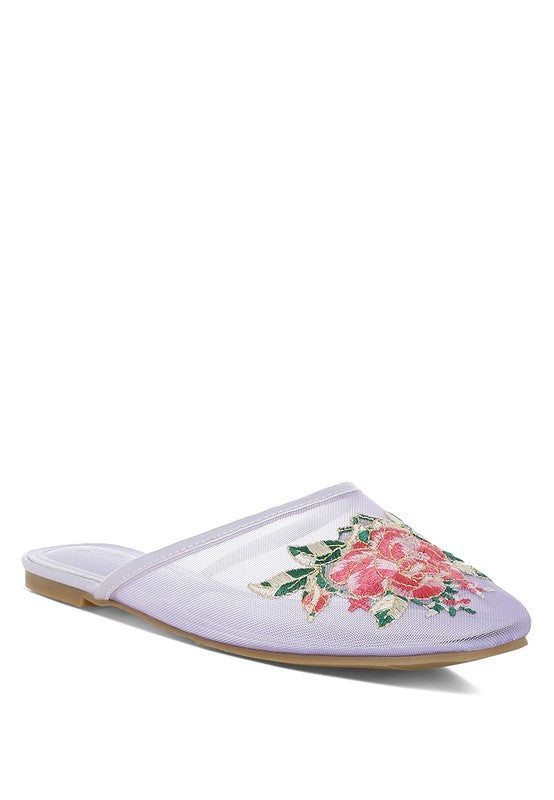 Shara Floral Embroidered Mesh Mules - Tigbul's Variety Fashion Shop